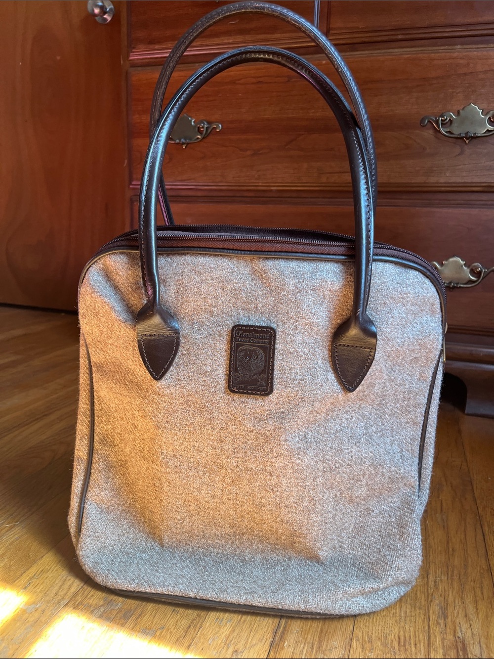 Harris Tweed Tote with Brown Leather Handles